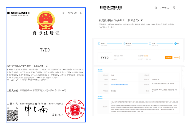 天翼北斗 星途璀璨——“TYBD”商标成功注册(图1) 微信图片_20241109170647.png